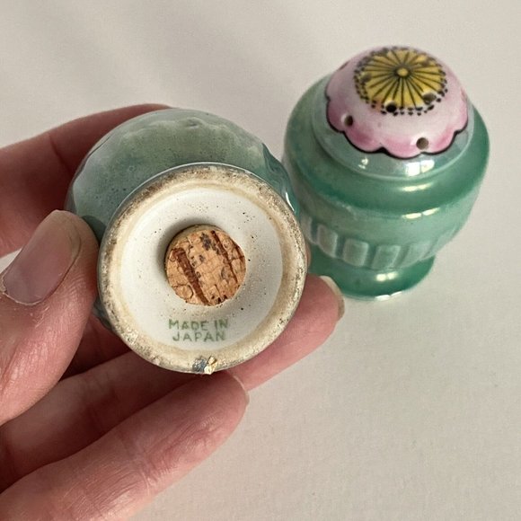 Cherry Blossom Aqua Lusterware Salt Pepper Shakers Made In Japan - Picture 4 of 6